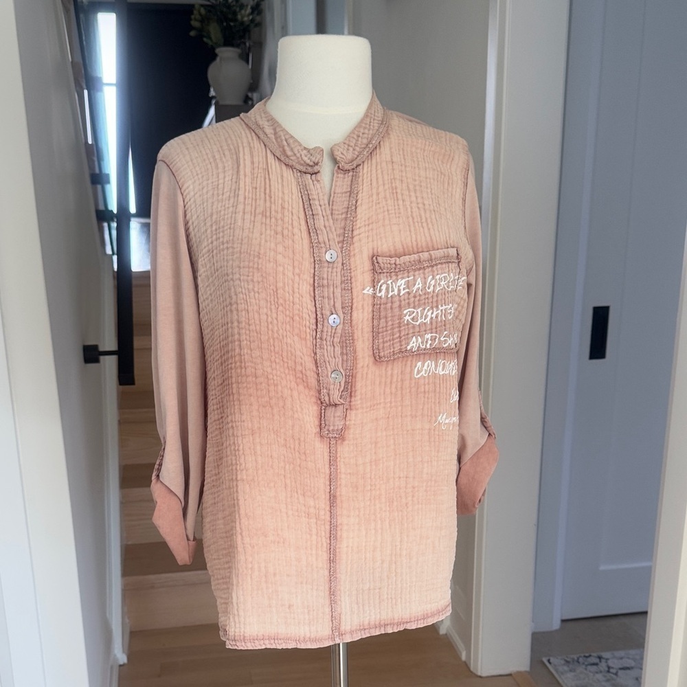 ANGELA MARA Marilyn Monroe Pink Gauze Shirt L